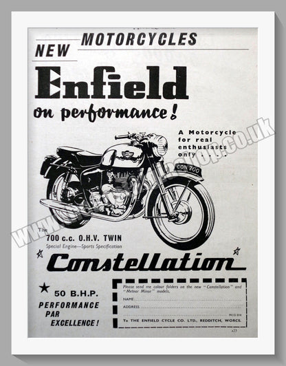 Royal Enfield Meteor Minor 500cc & 700cc Motorcycle. Original Double Advert 1958 (ref AD57487)