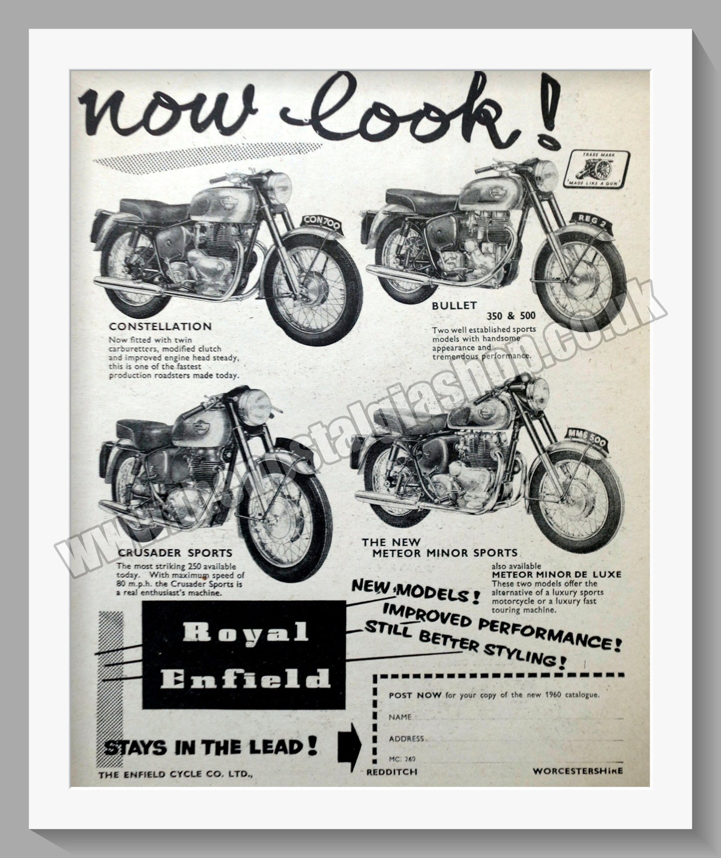 Royal Enfield Motorcycle Range. Original Double Advert 1959 (ref AD57488)