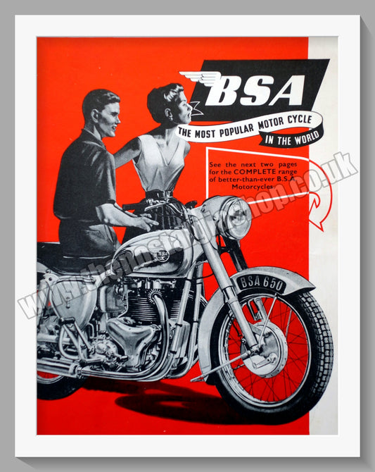 BSA 650 Motorcycle Range. Original Advert 1954 (ref AD57103)