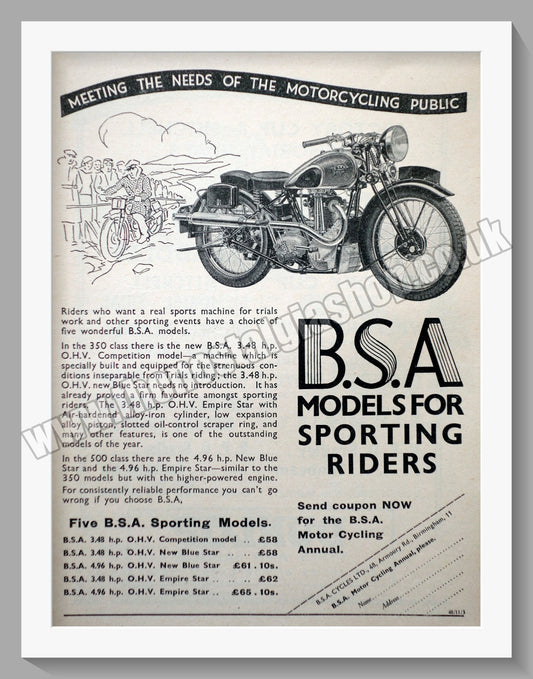 BSA Sporting Models. Original Advert 1936 (ref AD57105)
