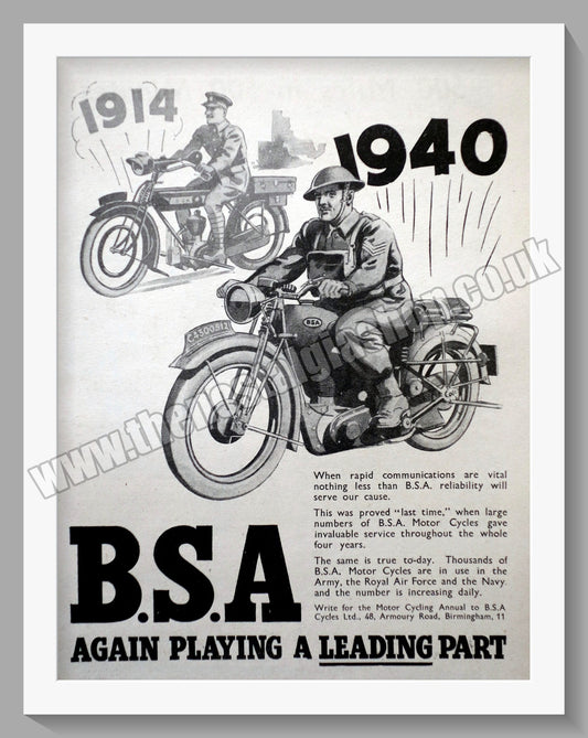 BSA 1914-1940 Models. Original Advert 1940 (ref AD57107)