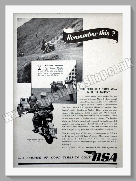 BSA Maudes Trophy. Original Advert 1941 (ref AD57109)