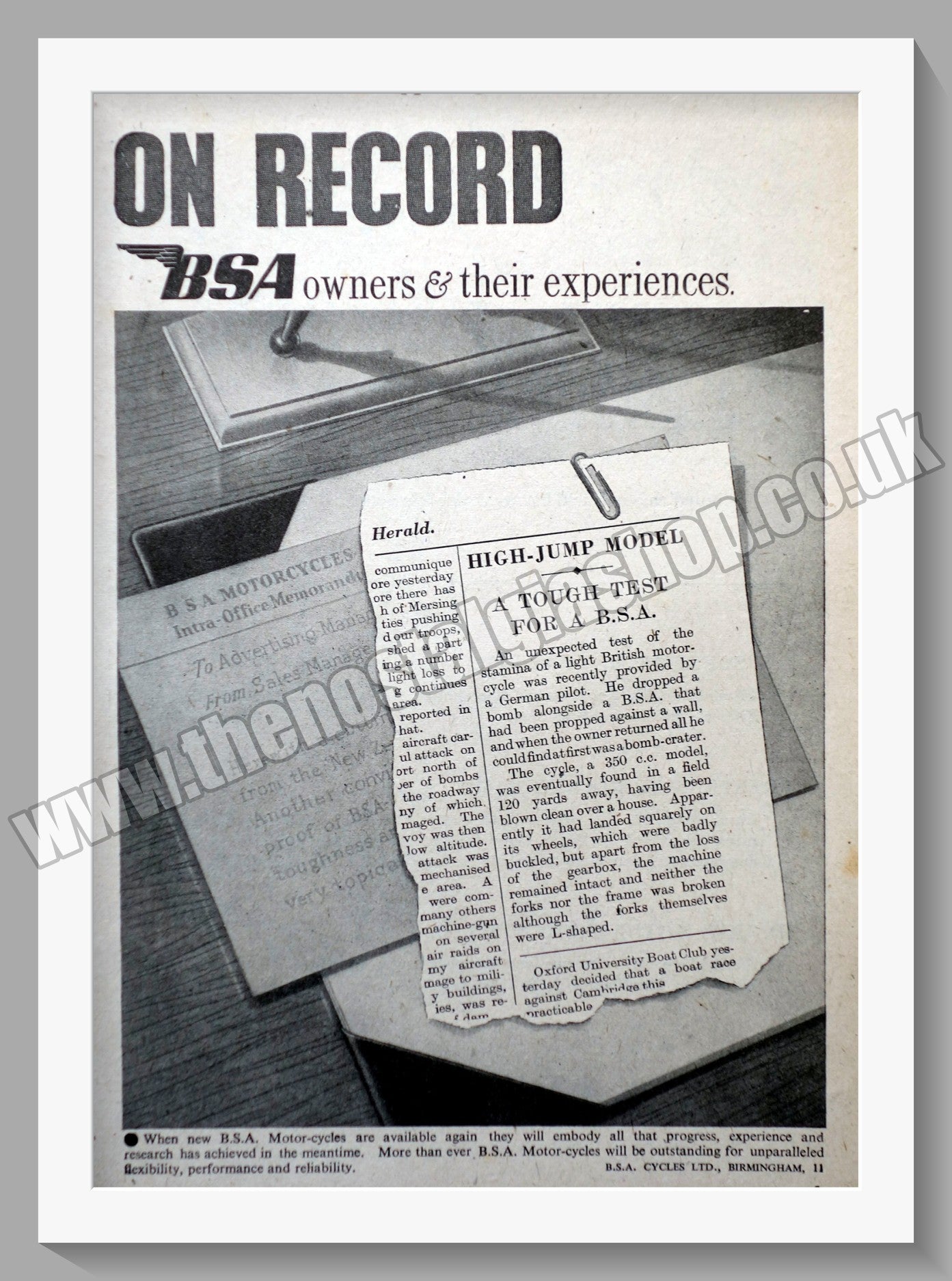 BSA Motorcycles On Record. Original Advert 1942 (ref AD57116)