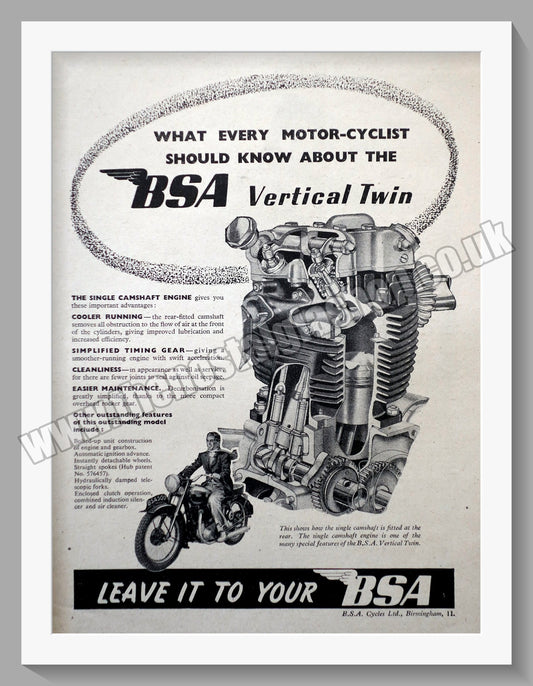 BSA Vertical Twin Motorcycle. Original Advert 1948 (ref AD57123)