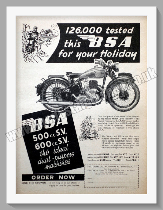 BSA 500 & 600 Motorcycle. Original Advert 1946 (ref AD57131)