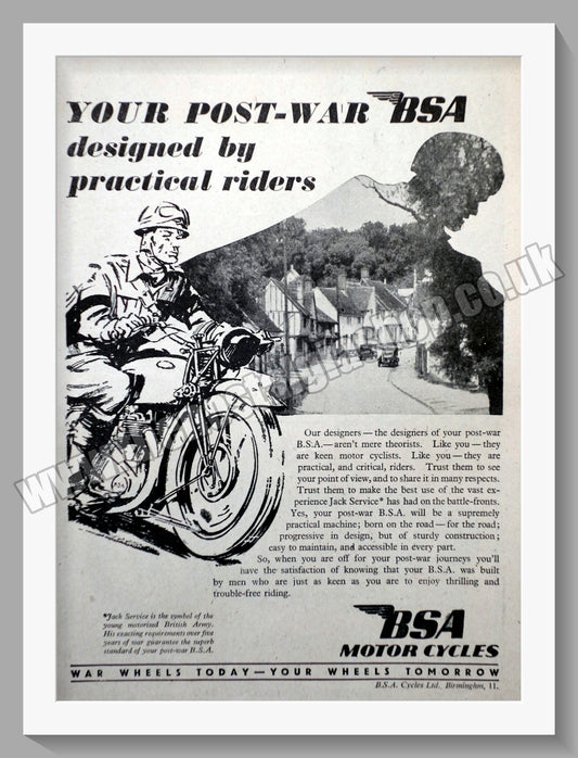 BSA Motorcycle. Original Advert 1945 (ref AD57137)