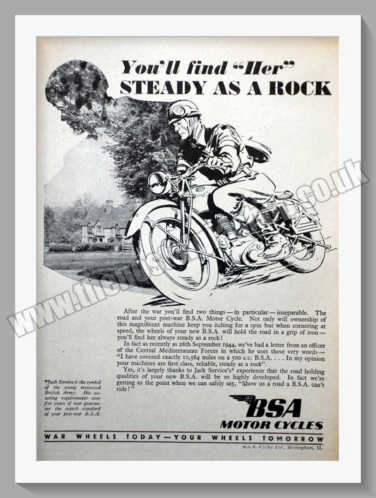 BSA Motorcycle. Original Advert 1945 (ref AD57138)
