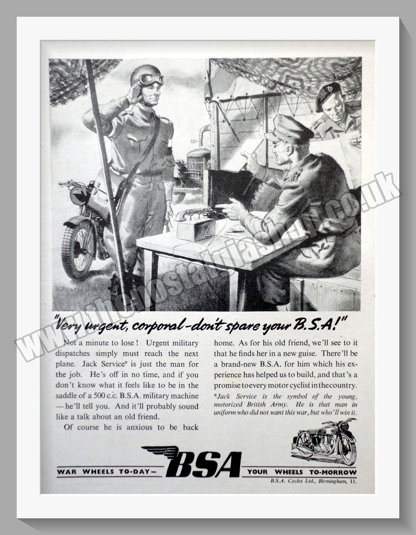 BSA 500  Motorcycle. Original Advert 1944 (ref AD57139)