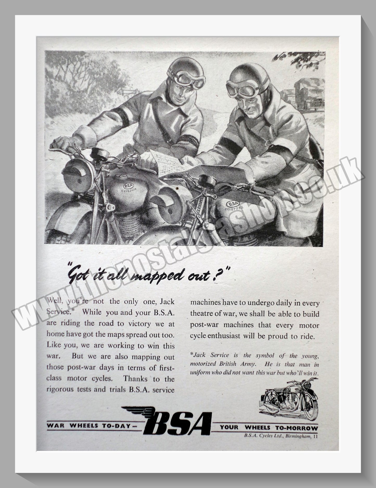 BSA Motorcycle. Original Advert 1943 (ref AD57141)
