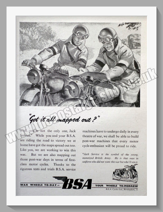 BSA Motorcycle. Original Advert 1943 (ref AD57141)