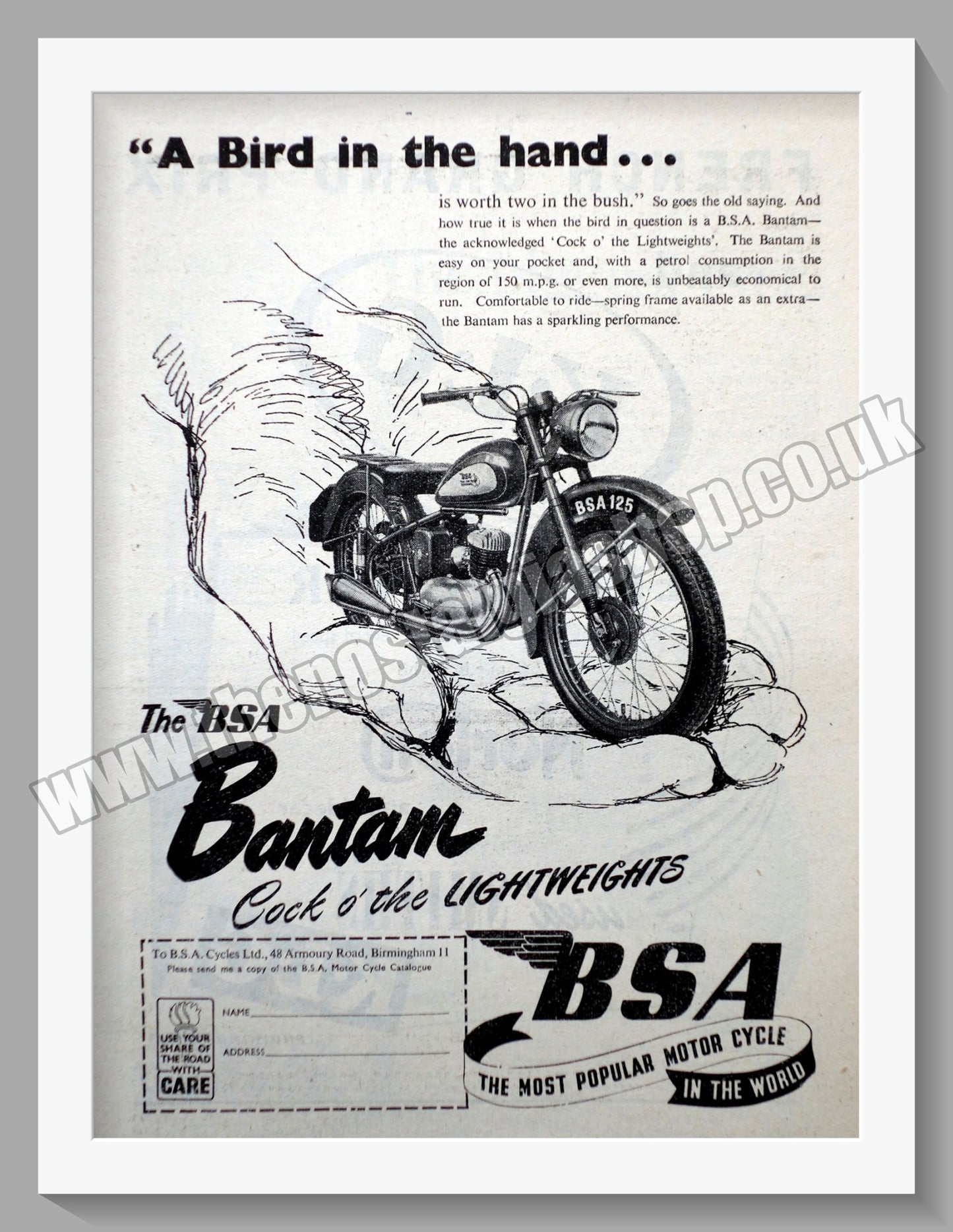 BSA Bantam Motorcycle. Original Advert 1951 (ref AD57189)
