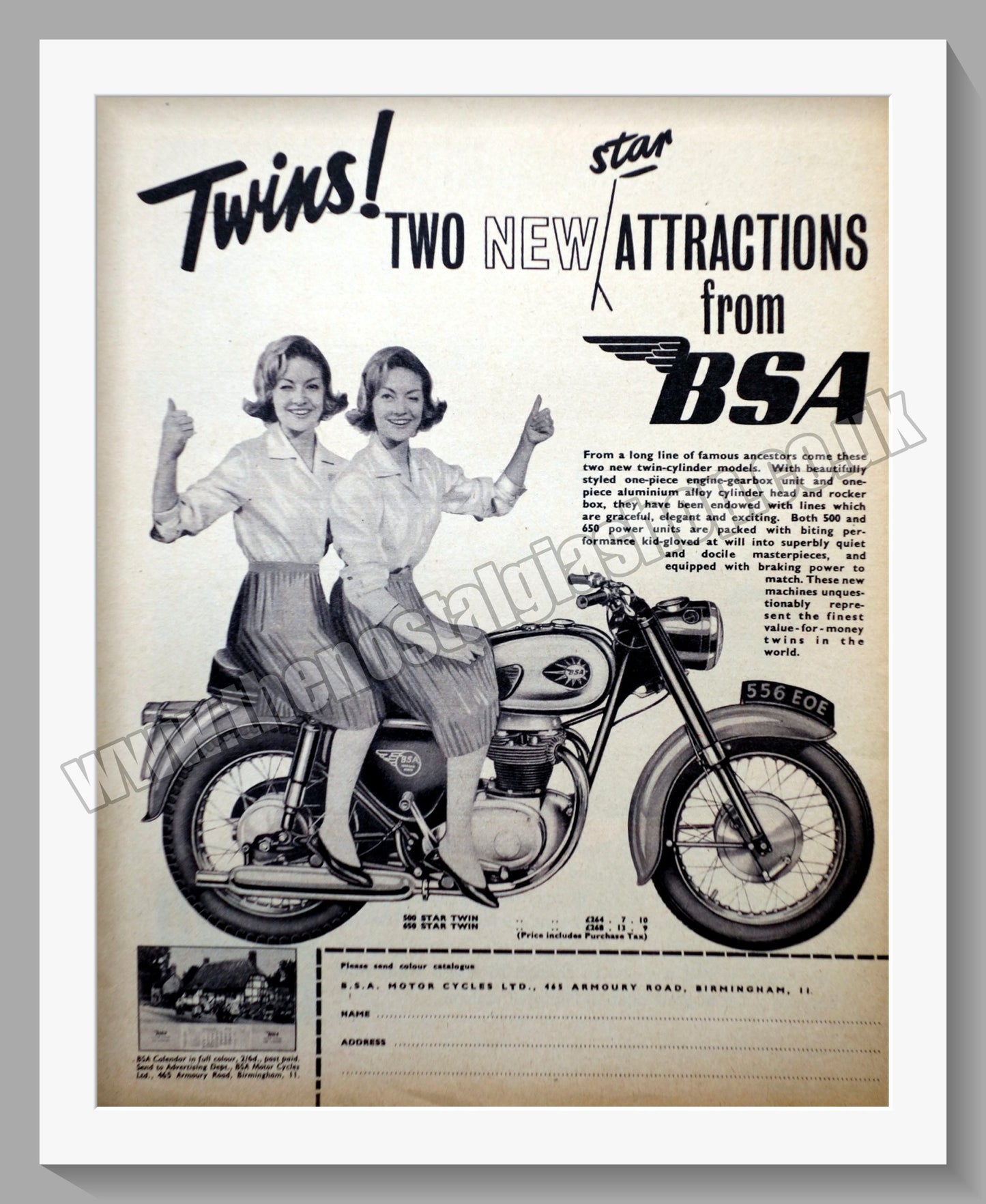 BSA Twin Motorcycle. Original Advert 1956 (ref AD57192)