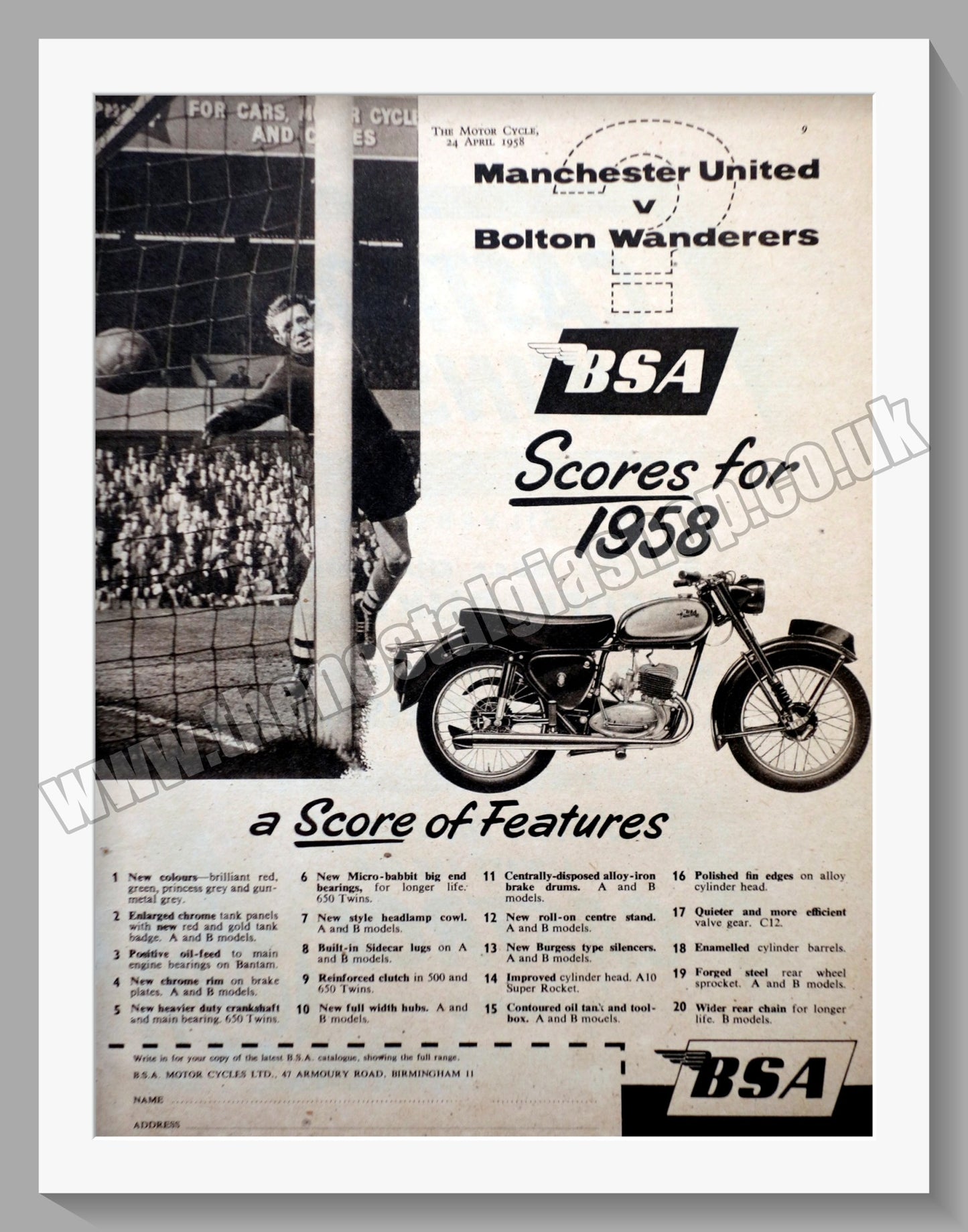 BSA Motorcycle. Original Advert 1958 (ref AD57199)