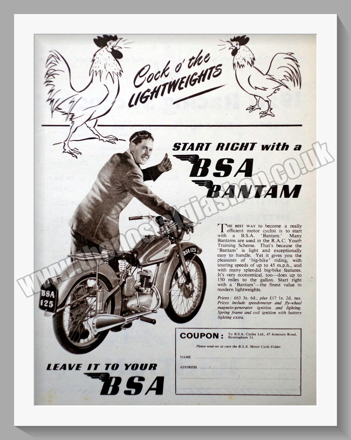 BSA Bantam Motorcycle. Original Advert 1950 (ref AD57200)