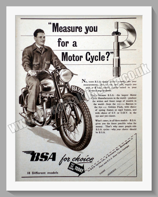 BSA 500 Motorcycle. Original Advert 1950 (ref AD57201)