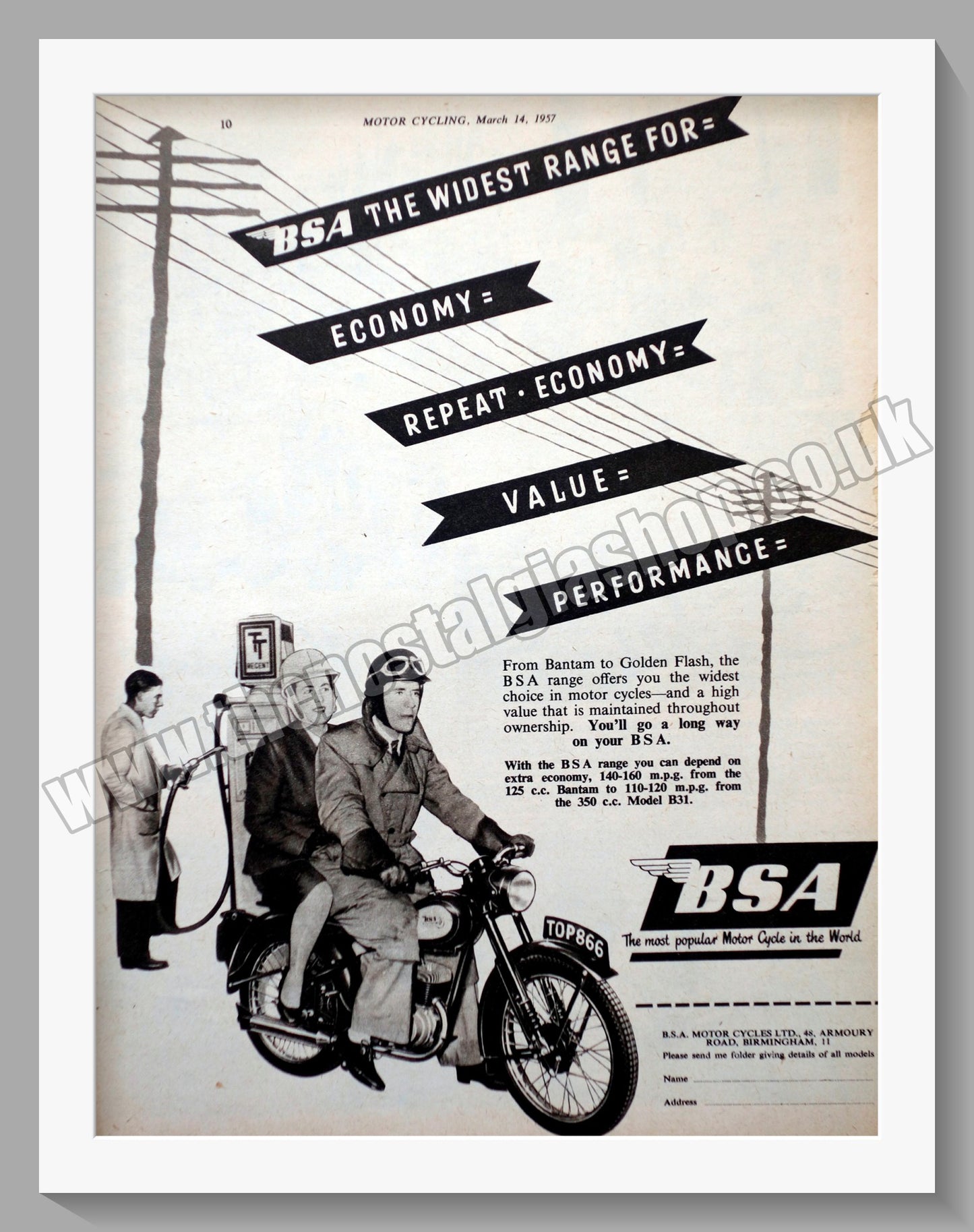 BSA Motorcycle Range. Original Advert 1957 (ref AD57206)