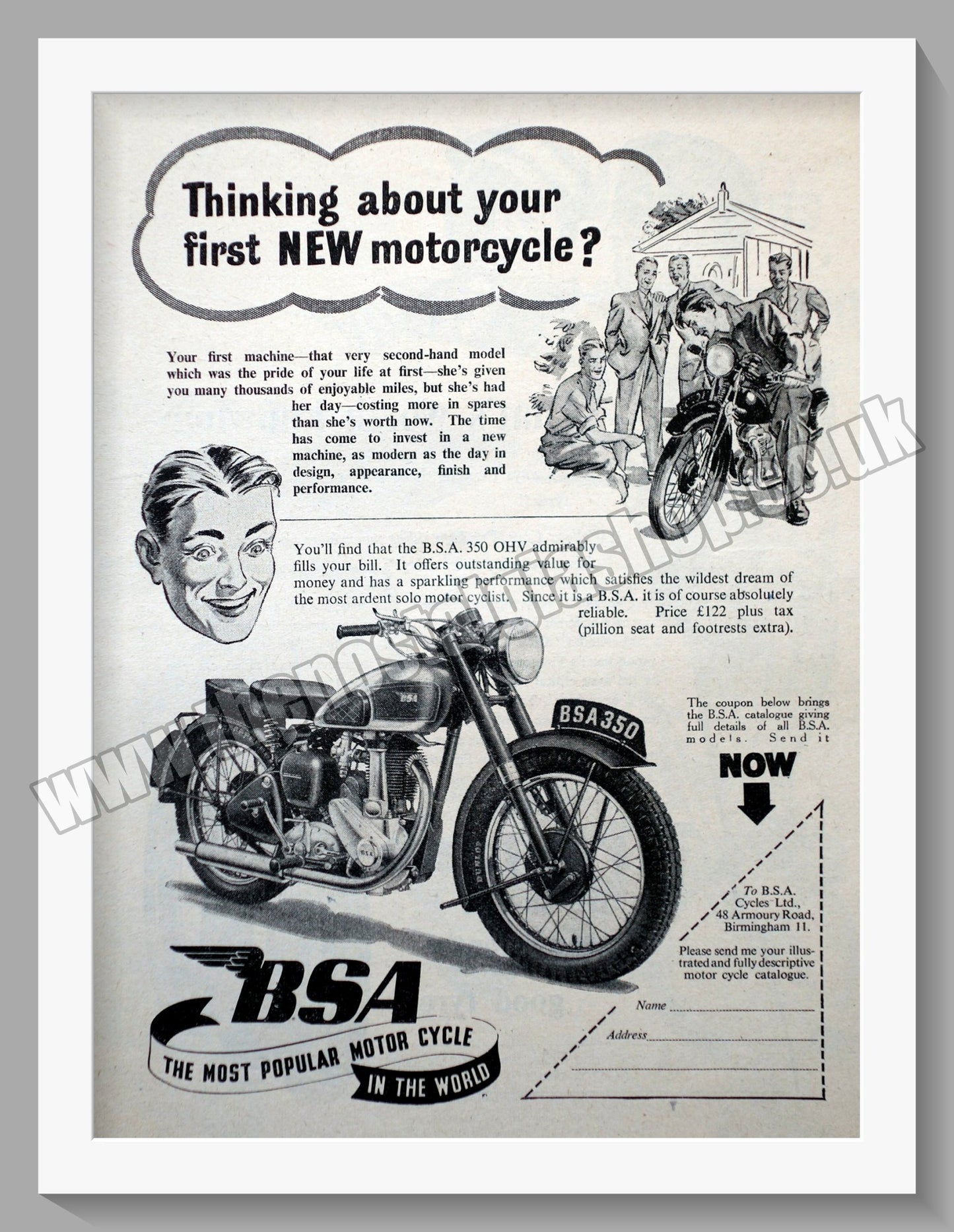 BSA 350 Motorcycle. Original Advert 1951 (ref AD57211)