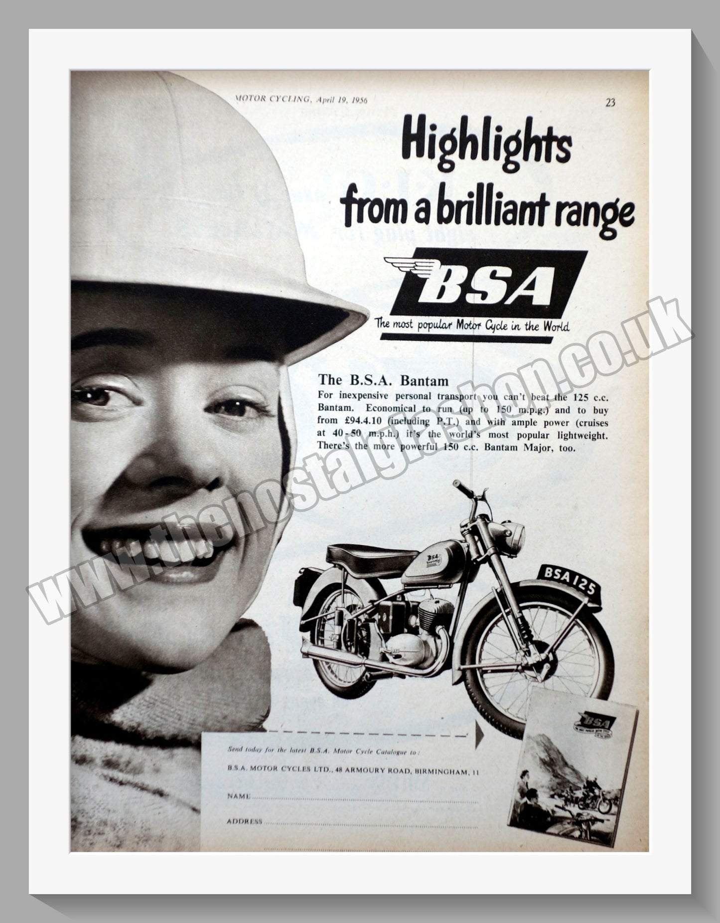 BSA 125 Motorcycle. Original Advert 1956 (ref AD57212)