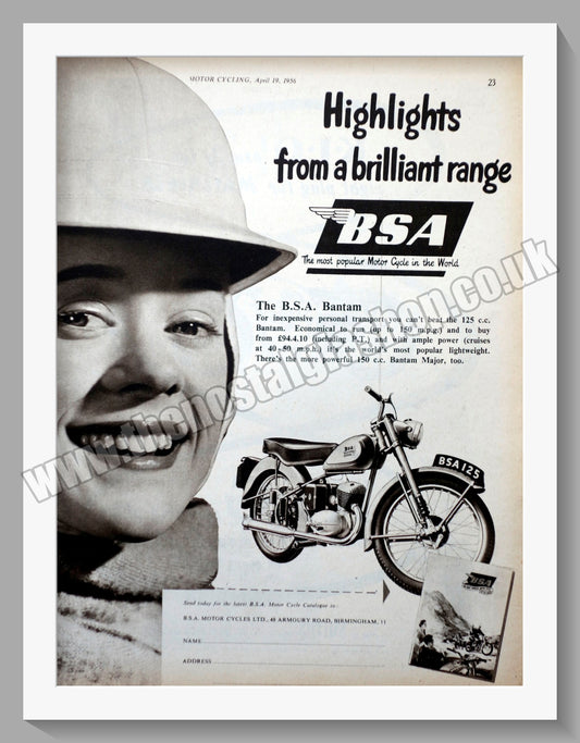 BSA 125 Motorcycle. Original Advert 1956 (ref AD57212)