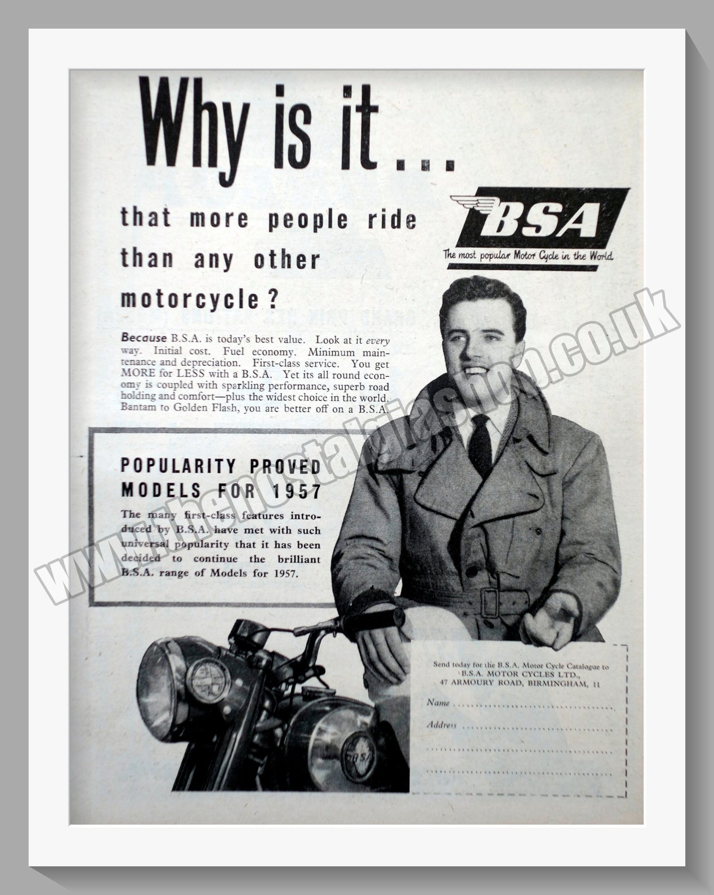 BSA Motorcycle. Original Advert 1956 (ref AD57213)