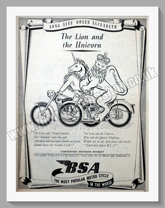 BSA Motorcycle. Original Advert 1953 (ref AD57214)