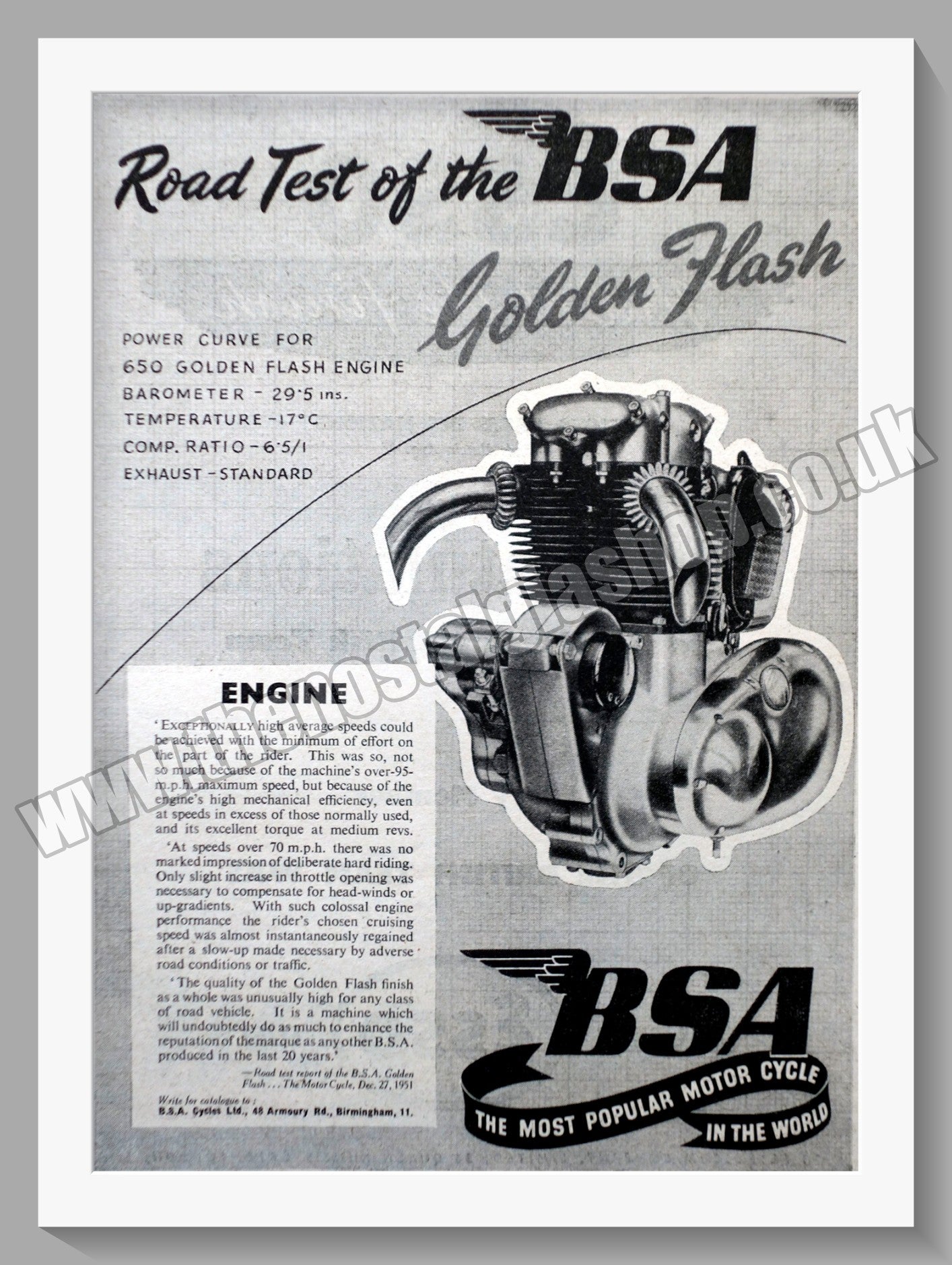 BSA Motorcycle Road Test. Original Advert 1952 (ref AD57216)
