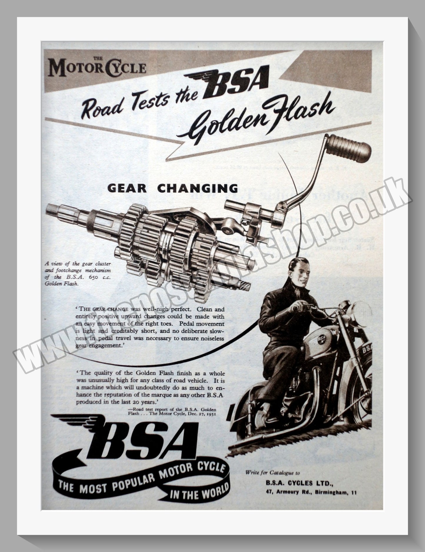 BSA Golden Flash Motorcycle. Original Advert 1952 (ref AD57236)