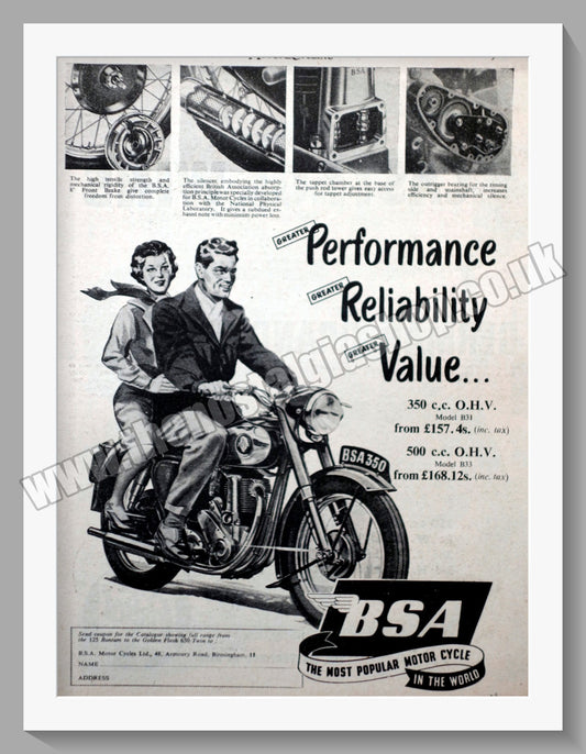 BSA 350 Motorcycle. Original Advert 1954 (ref AD57237)