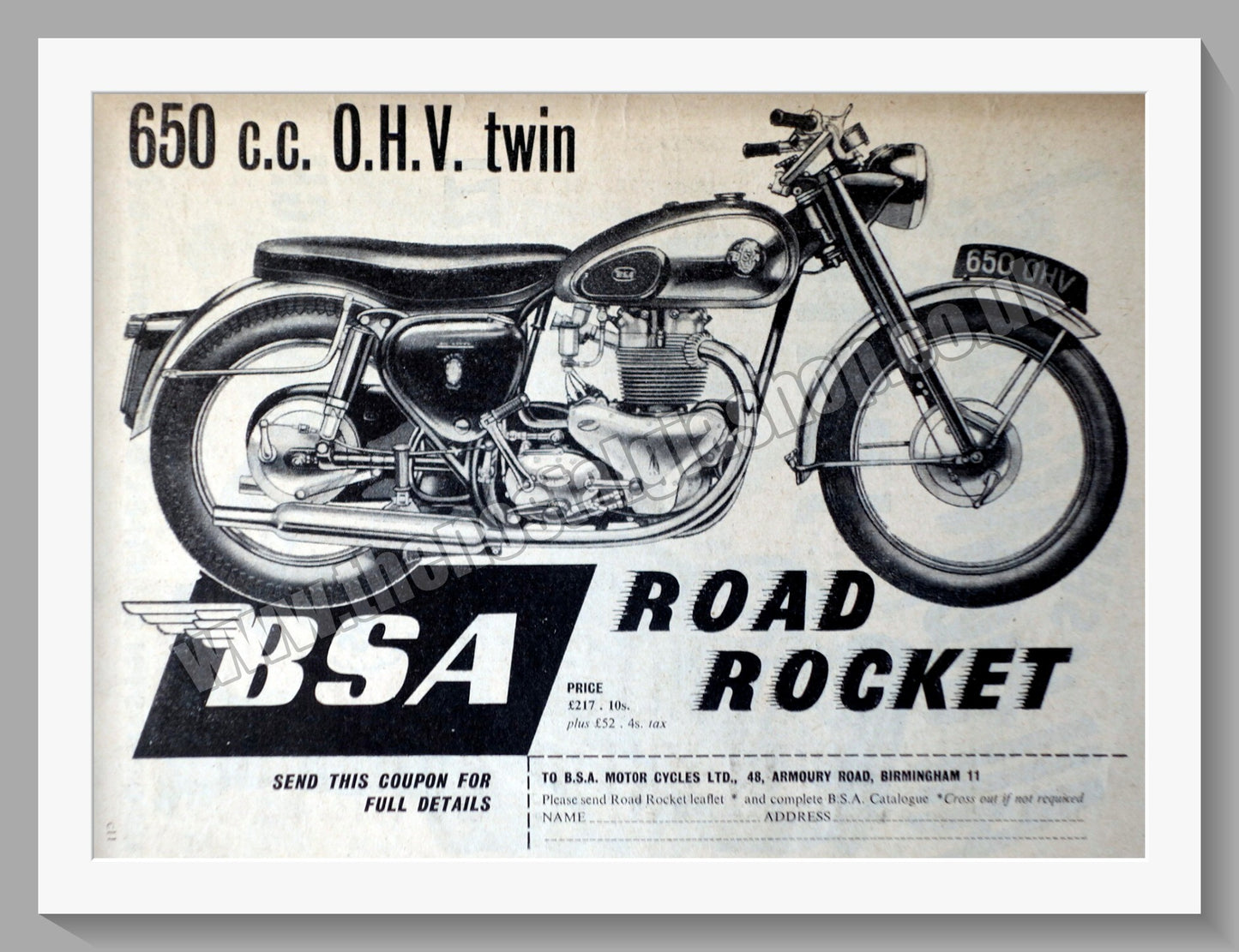 BSA 650cc Twin Motorcycle. Original Advert 1956 (ref AD57239)