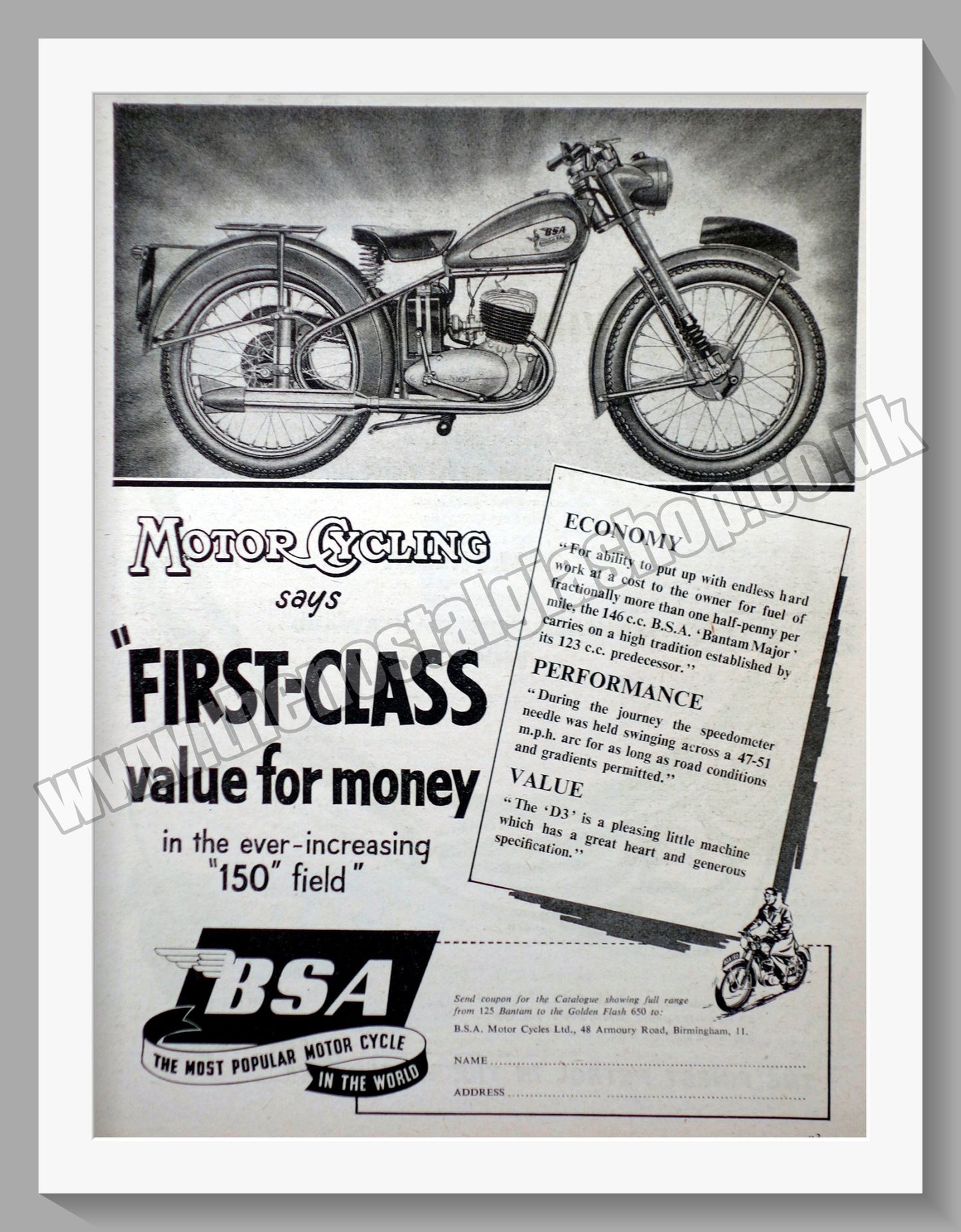 BSA Motorcycle. Original Advert 1955 (ref AD57244)