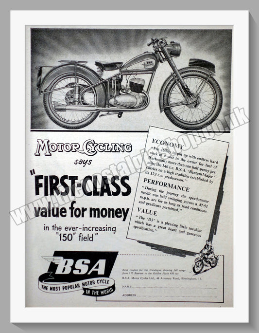 BSA Motorcycle. Original Advert 1955 (ref AD57244)
