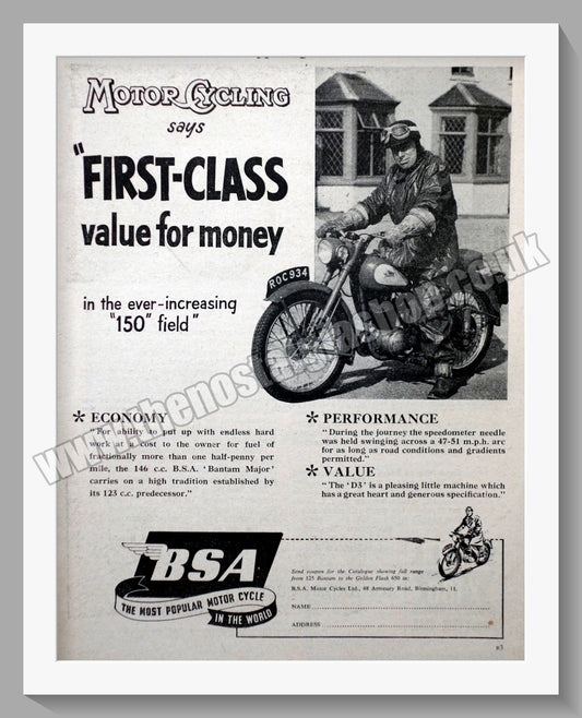 BSA Motorcycle. Original Advert 1955 (ref AD57245)