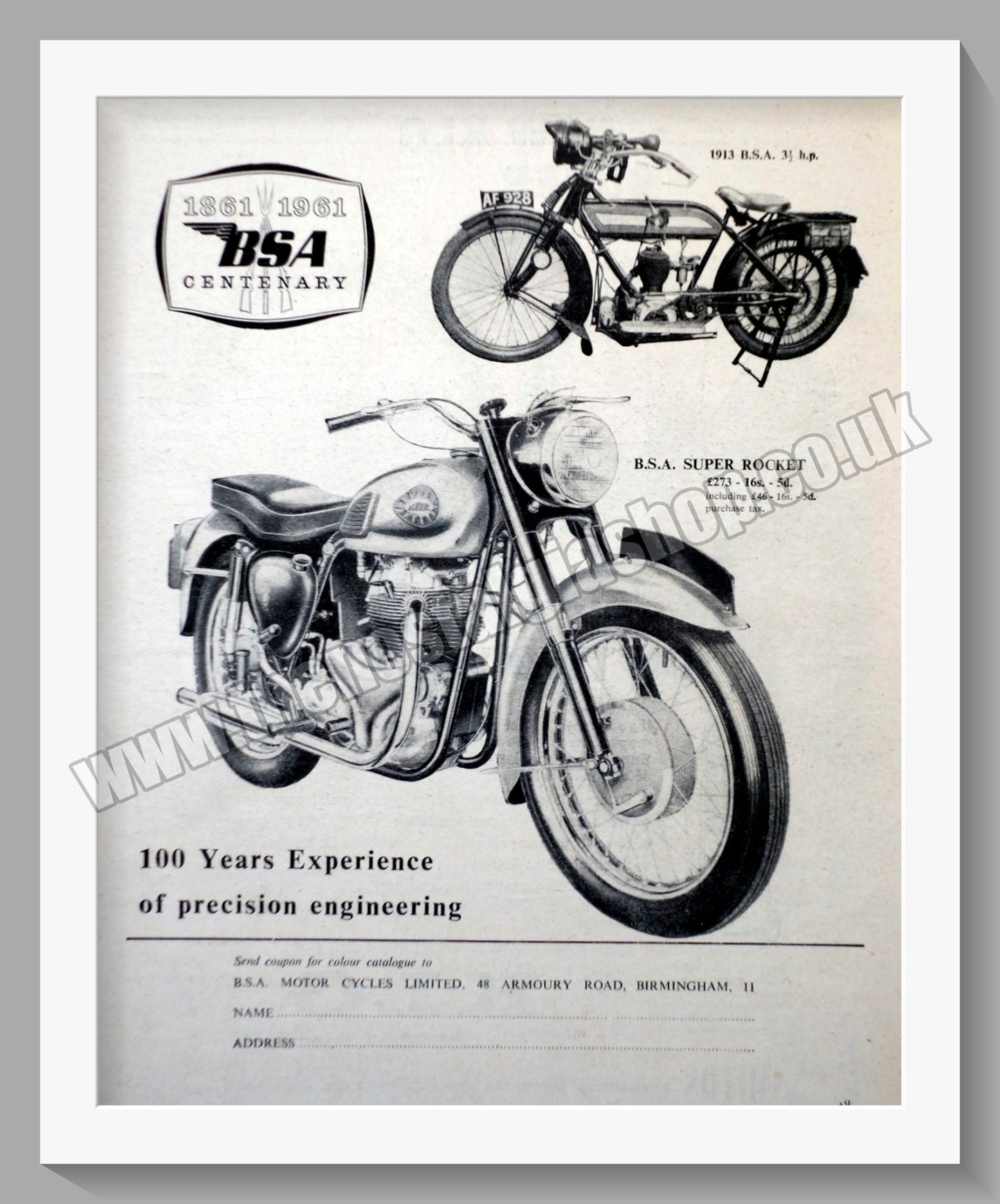 BSA Centenary Super Rocket Motorcycle. Original Advert 1951 (ref AD57270)