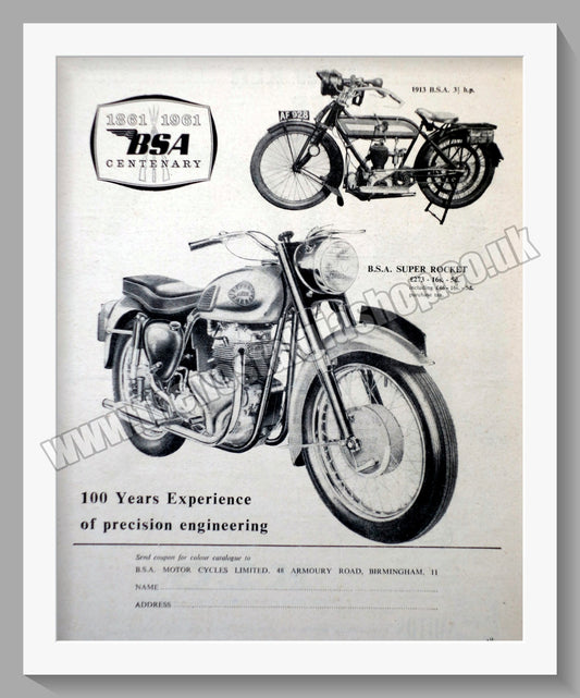 BSA Centenary Super Rocket Motorcycle. Original Advert 1951 (ref AD57270)