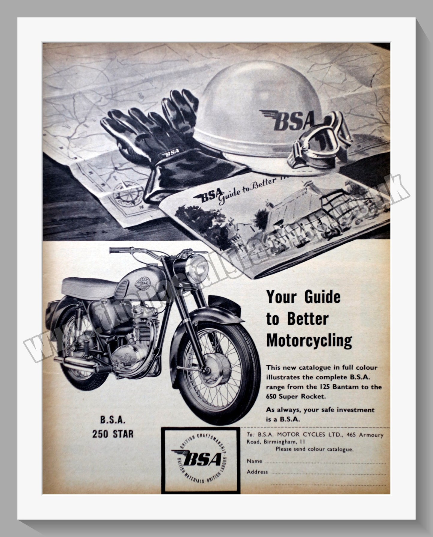BSA 250 Motorcycle. Original Advert 1951 (ref AD57275)