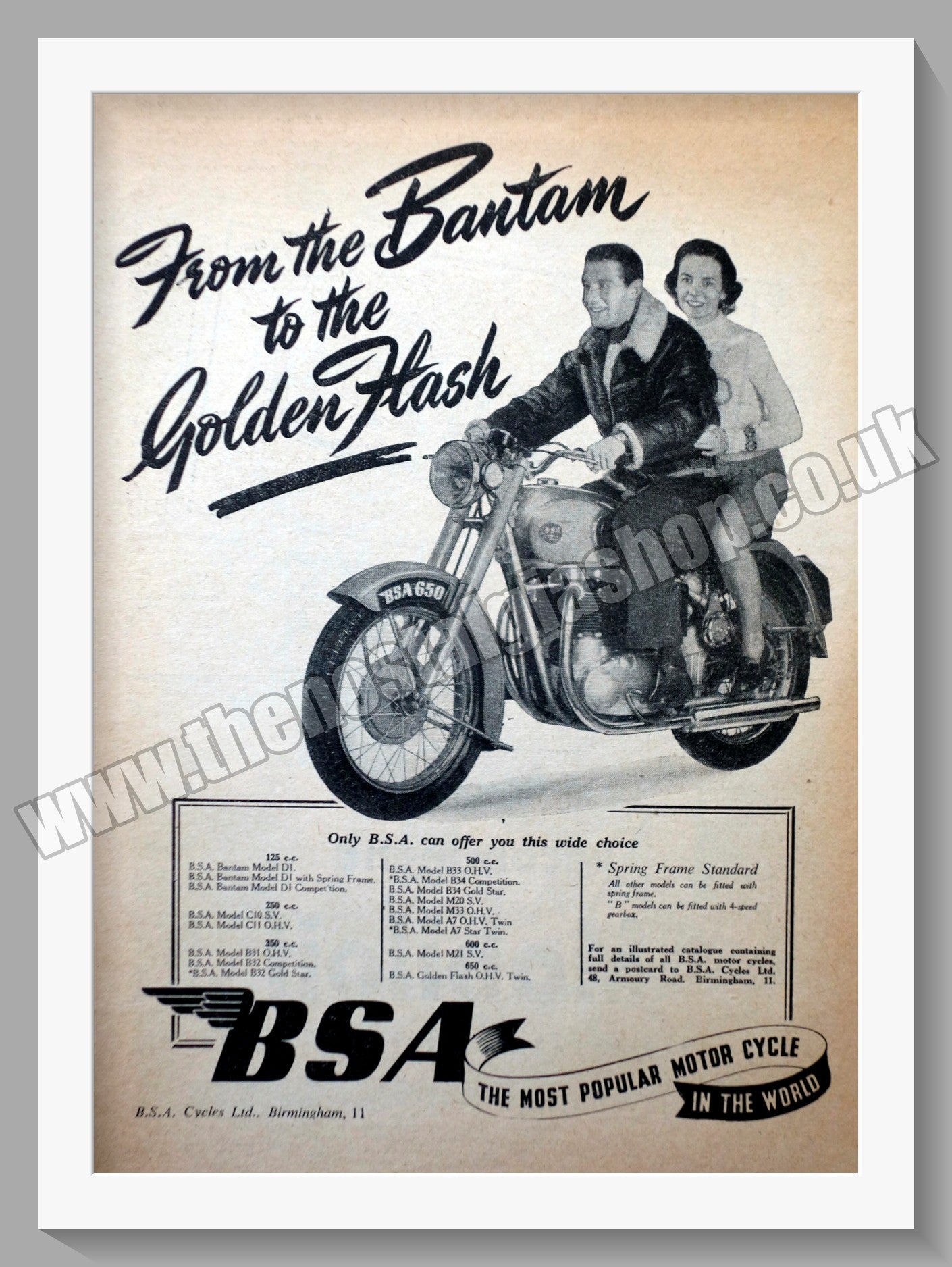 BSA 650 Motorcycle. Original Advert 1951 (ref AD57277)
