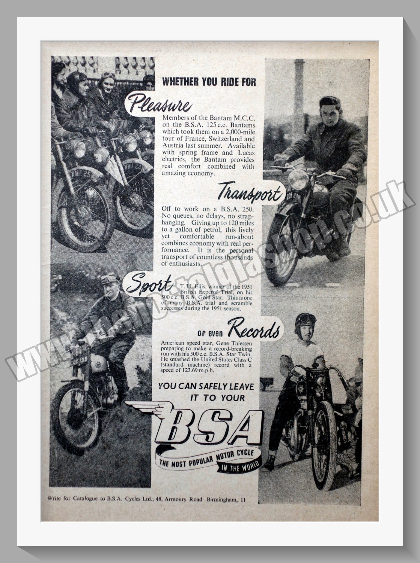 BSA Motorcycle Range. Original Advert 1952 (ref AD57279)