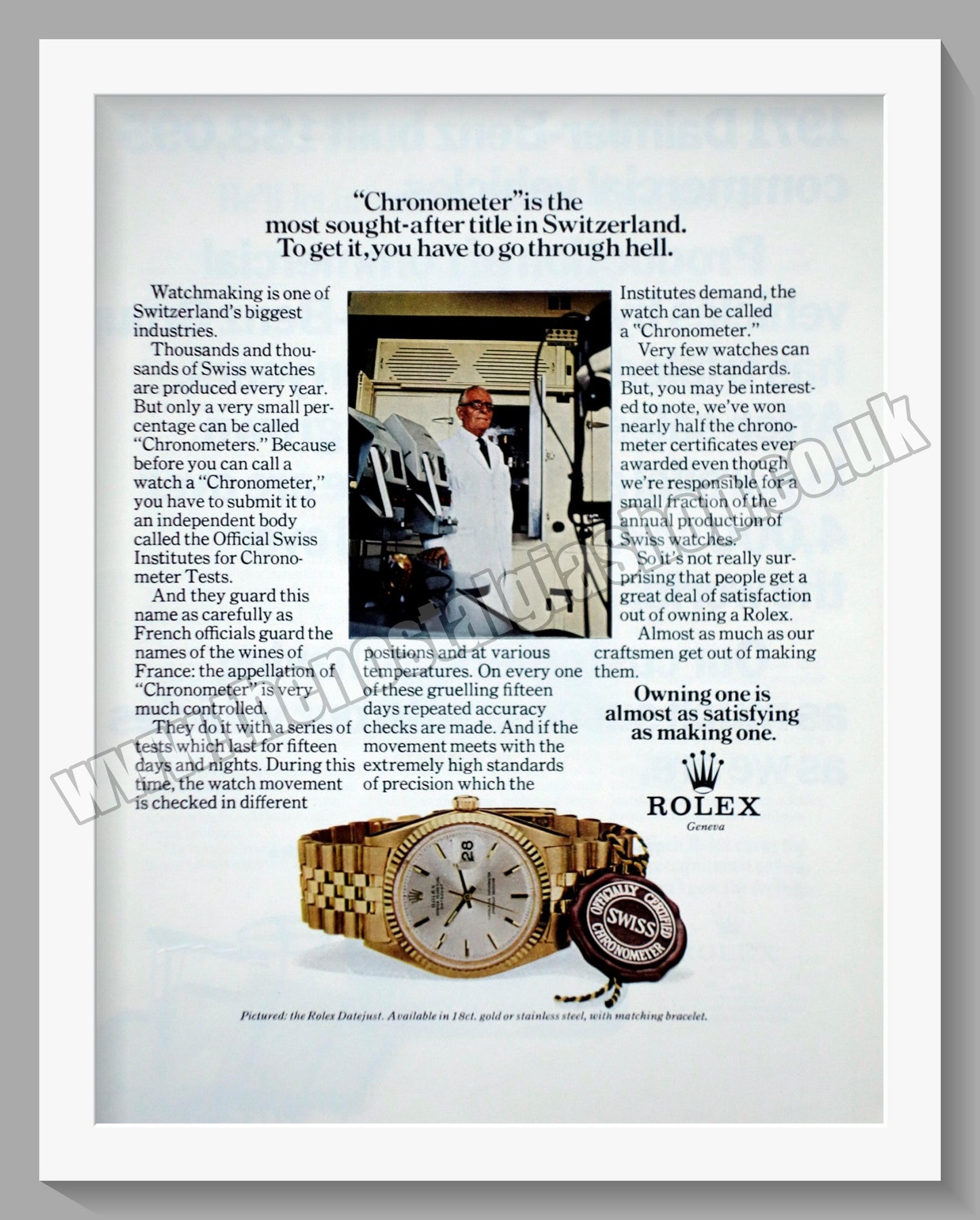Rolex Chronometer. Datejust. Original Advert 1972 (ref AD57223)