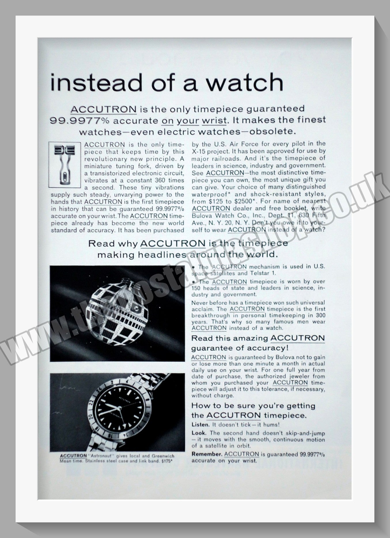 Bulova Accutron Watch. Original Double Advert 1963 (ref AD57235)