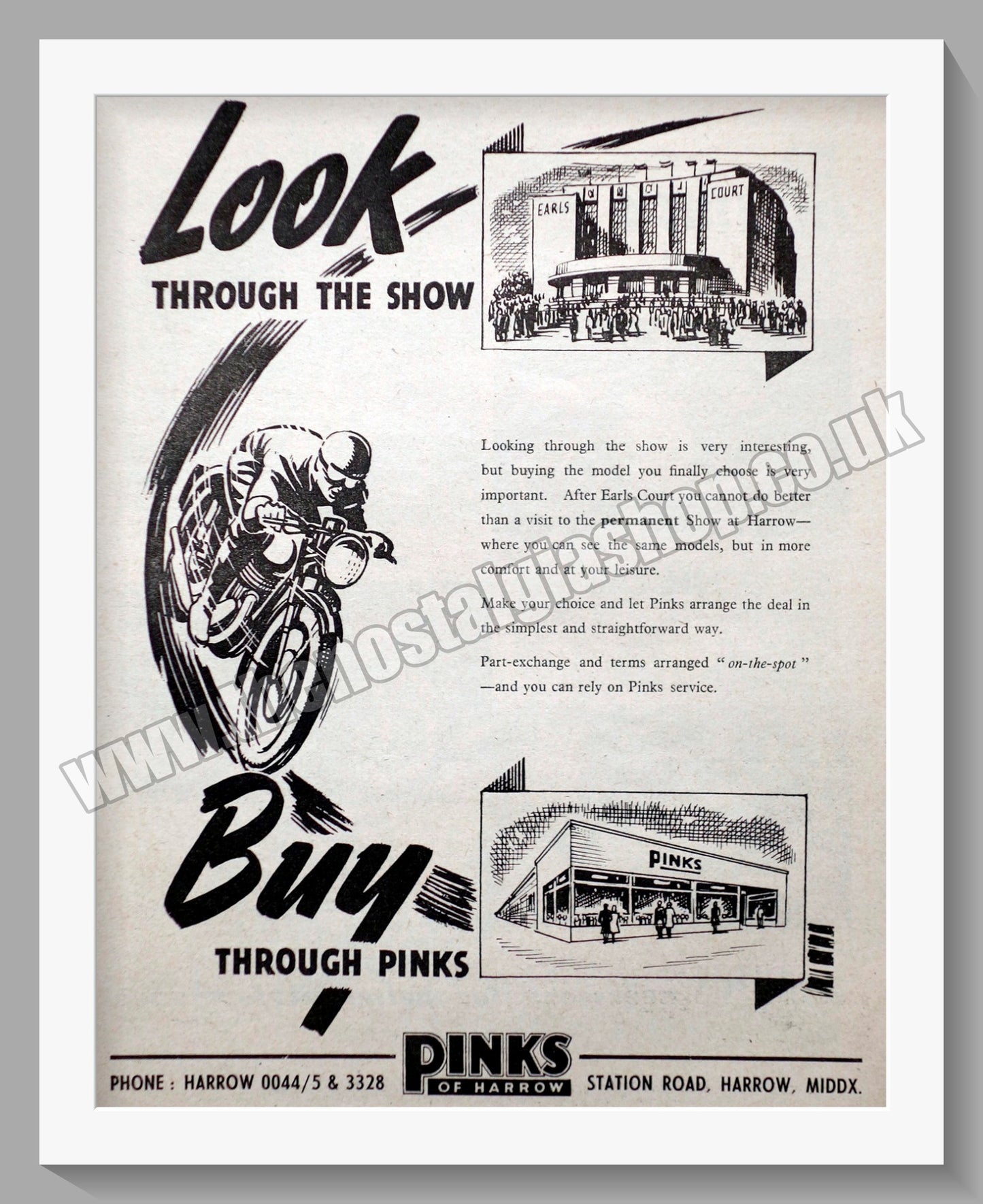Pinks Of Harrow Motorcycle Dealerships. Original Advert 1954 (ref AD57306)