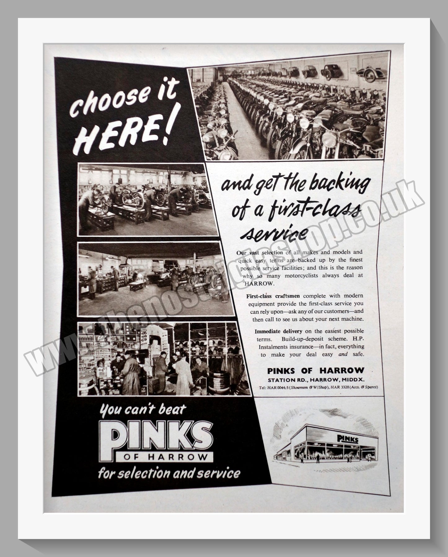 Pinks Of Harrow Motorcycle Dealerships. Original Advert 1955 (ref AD57309)