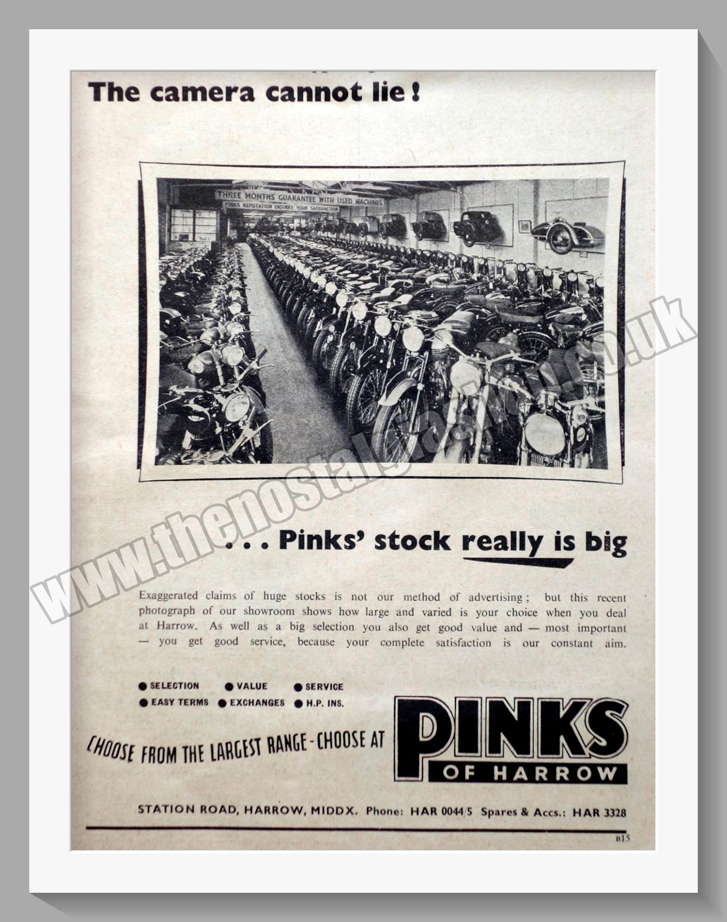 Pinks Of Harrow Motorcycle Dealerships. Original Advert 1954 (ref AD57310)