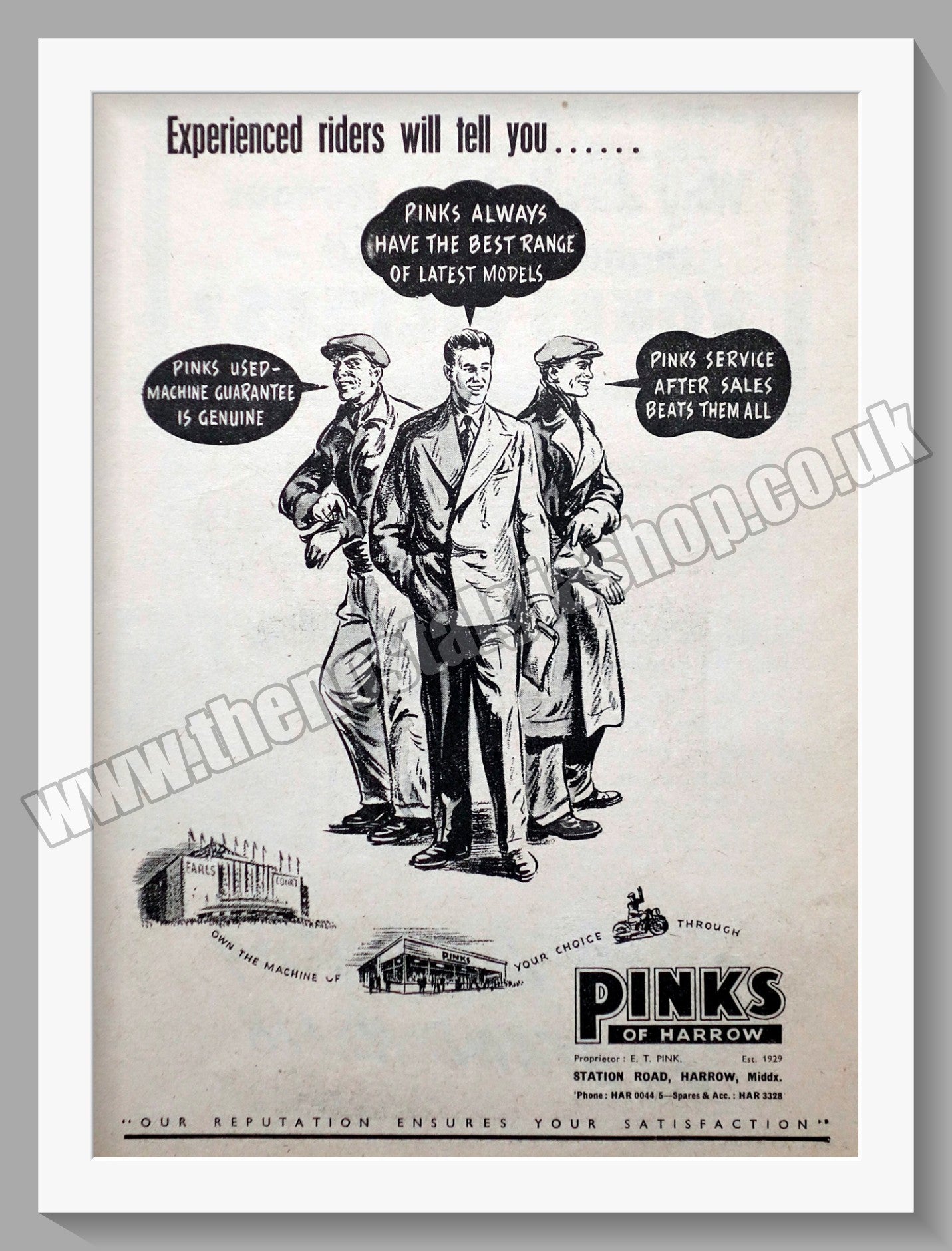 Pinks Of Harrow Motorcycle Dealerships. Original Advert 1951 (ref AD57287)