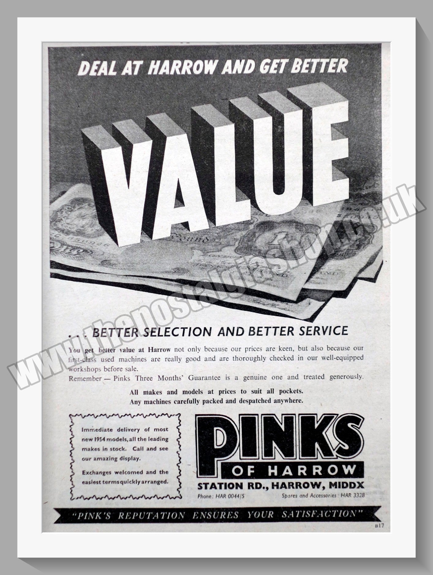 Pinks Of Harrow Motorcycle Dealerships. Original Advert 1954 (ref AD57290)
