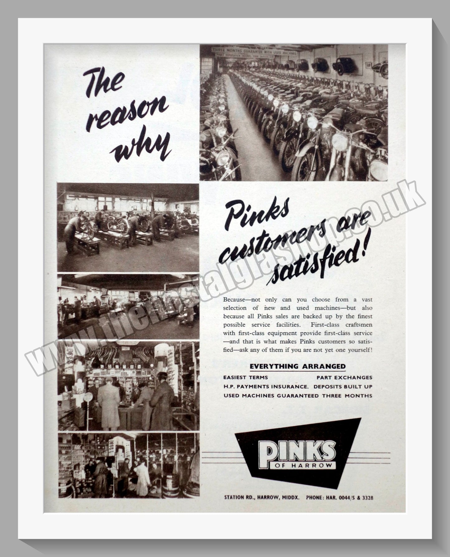 Pinks Of Harrow Motorcycle Dealerships. Original Advert 1955 (ref AD57293)