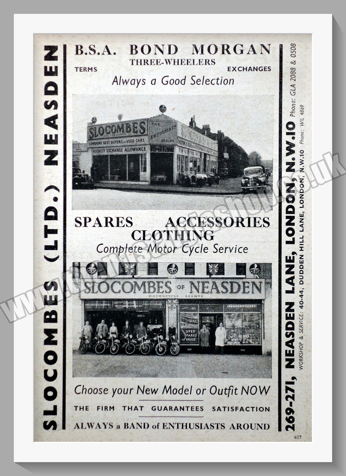 Slocombes of Neasden Motorcycle Dealerships. Original Advert 1951 (ref AD57297)