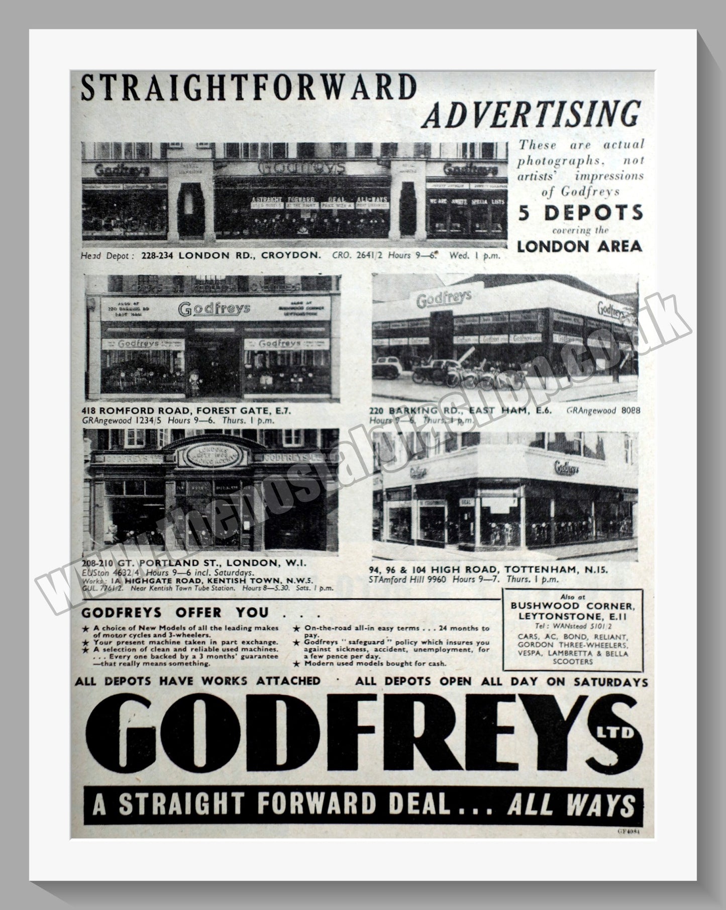 Godfreys Ltd Motorcycle Dealers. Original Advert 1955 (ref AD57330)