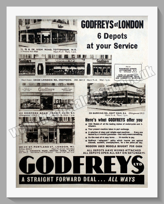 Godfreys Ltd Motorcycle Dealers. Original Advert 1954 (ref AD6584)