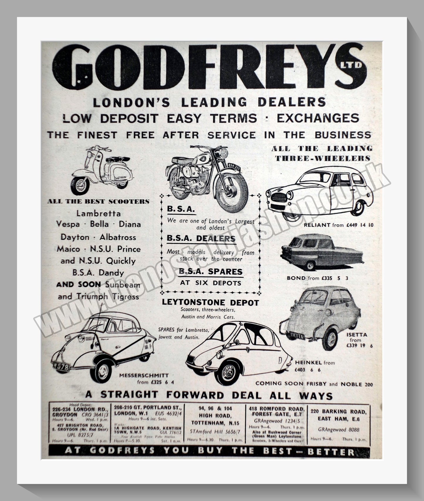 Godfreys Ltd Motorcycle Dealers. Original Advert 1959 (ref AD57334)