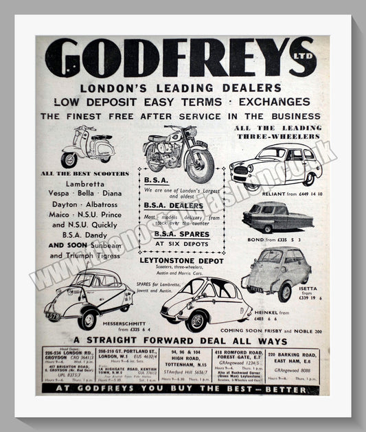 Godfreys Ltd Motorcycle Dealers. Original Advert 1959 (ref AD57334)